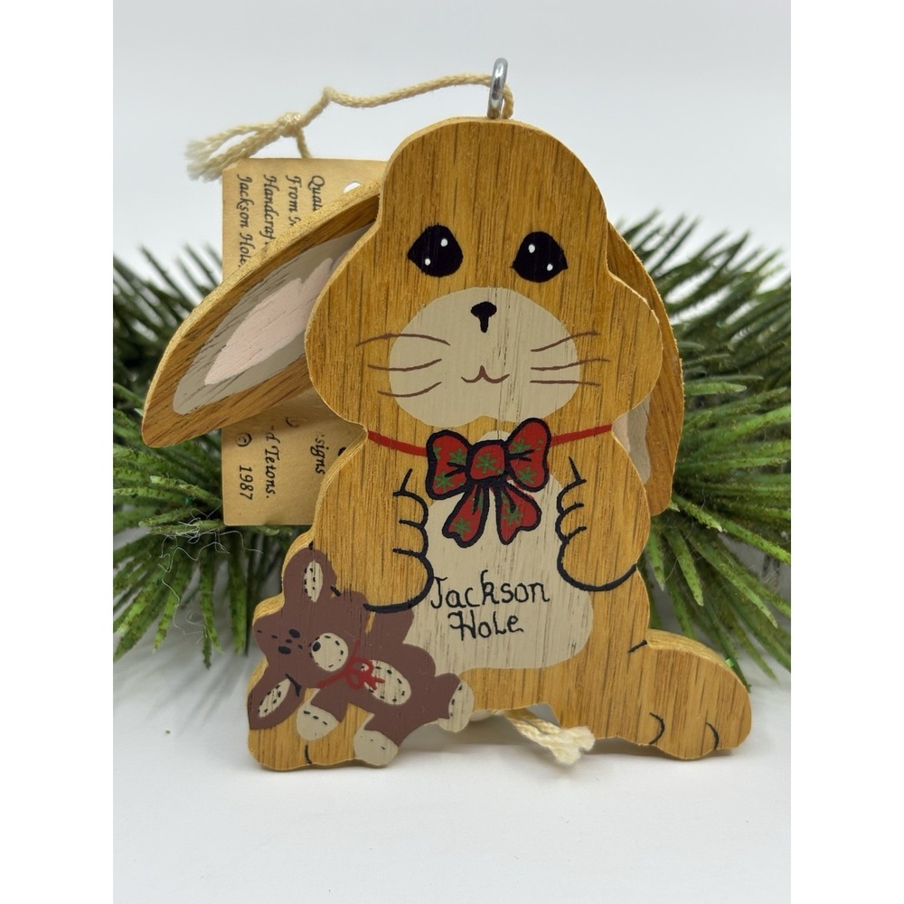 Vintage Jumping Jack Pull String Rabbit Bunny Ornament Jackson Hole Tags